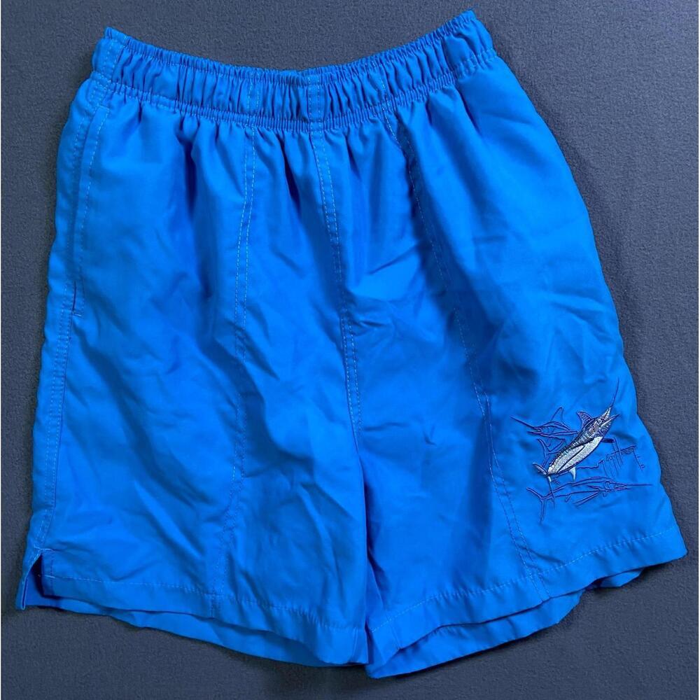 Guy Harvey By AFTCO Bluewater Blue Bathing Suit Trunks Size Small Fishing 24x5